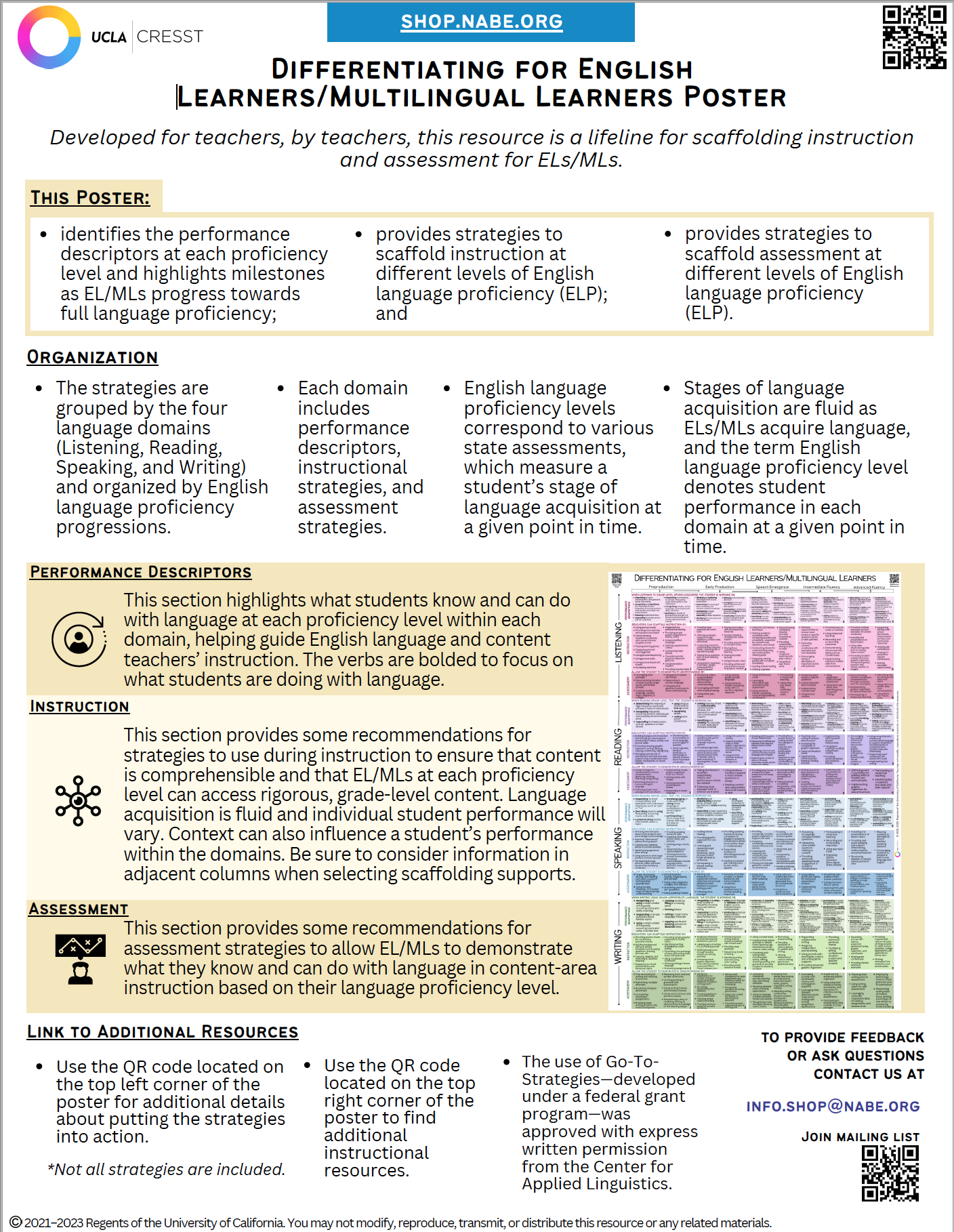 Differentiating for English Learners/Multilingual Learners Poster